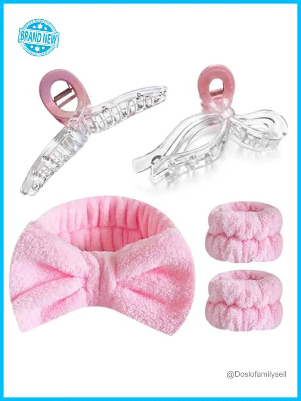 Spa Headband Wristband Set with Claw Clips, Reinforced Stitching, Skincare Kit
